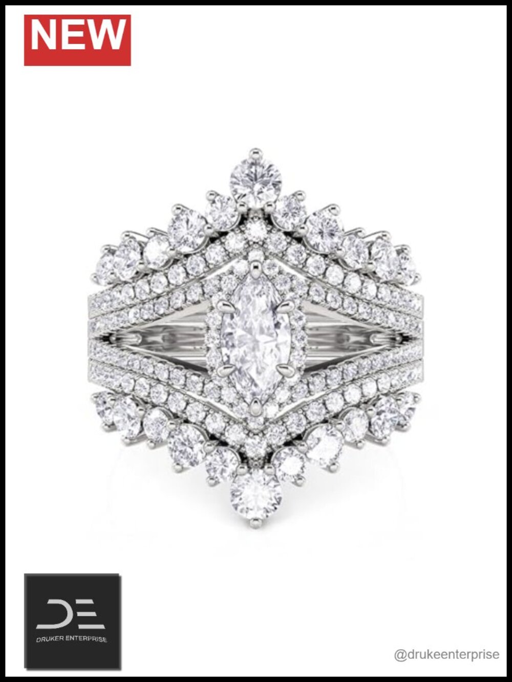 925 Sterling Silver Marquise Cut Bridal Ring Set with Gift Box